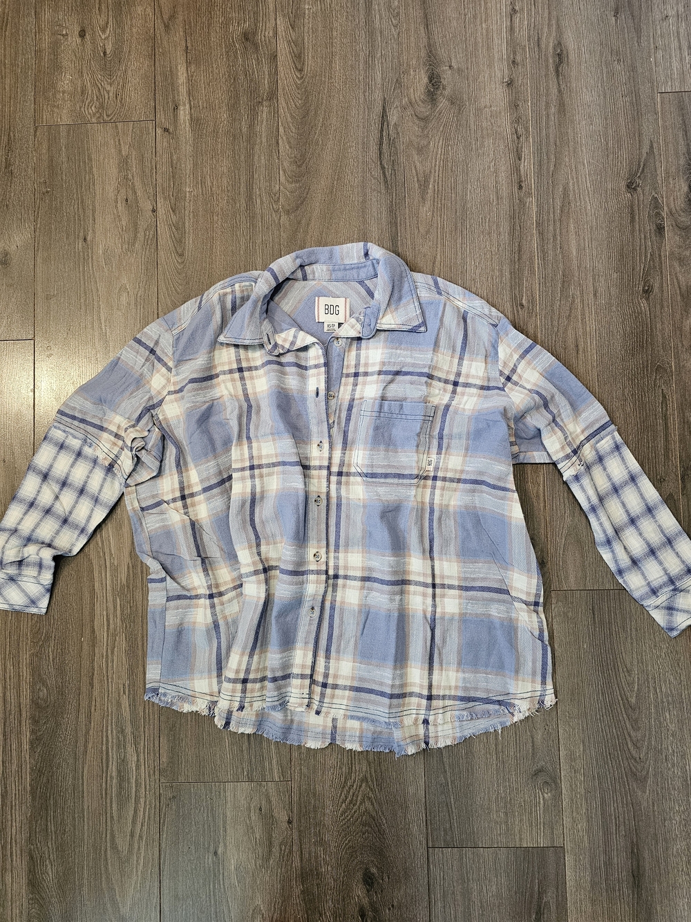 NWT -BDG Women's Light Blue Plaid Oversized Button-Up Shirt